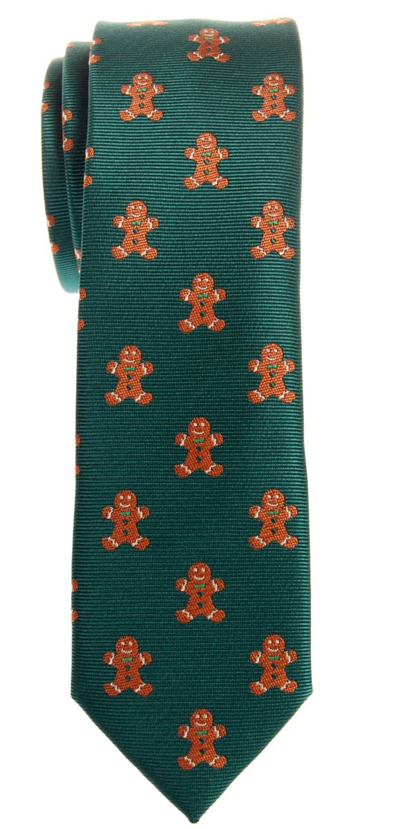 Retreez Christmas Gingerbread Man Woven Microfiber Skinny Tie - Festive Holiday Necktie for Men, Office Party & Christmas Gift