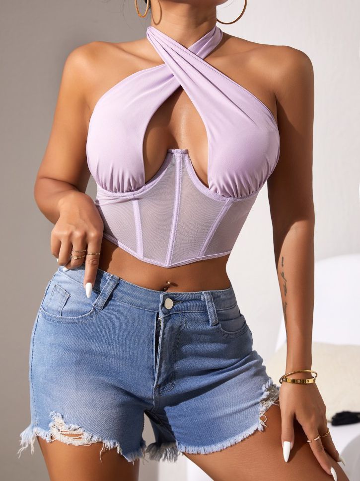 ZASUWA Women's Sexy Mesh Hollow Out Halter Lace Up Tank Top - Perfect for Summer Beach, Party & Date Night Outfits