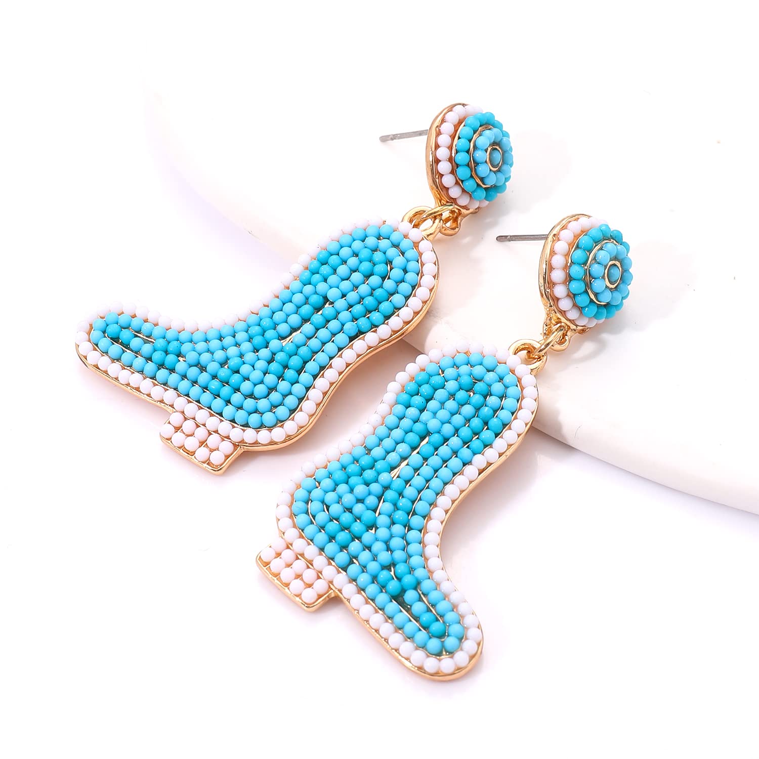 Western Boot Beaded Drop Earrings for Women - Boho Country Rodeo Dangle Earrings - Bridal Shower & Bachelorette Party Jewelry Gift - Perfect for Cowgirl Fashion & Western Themed Events