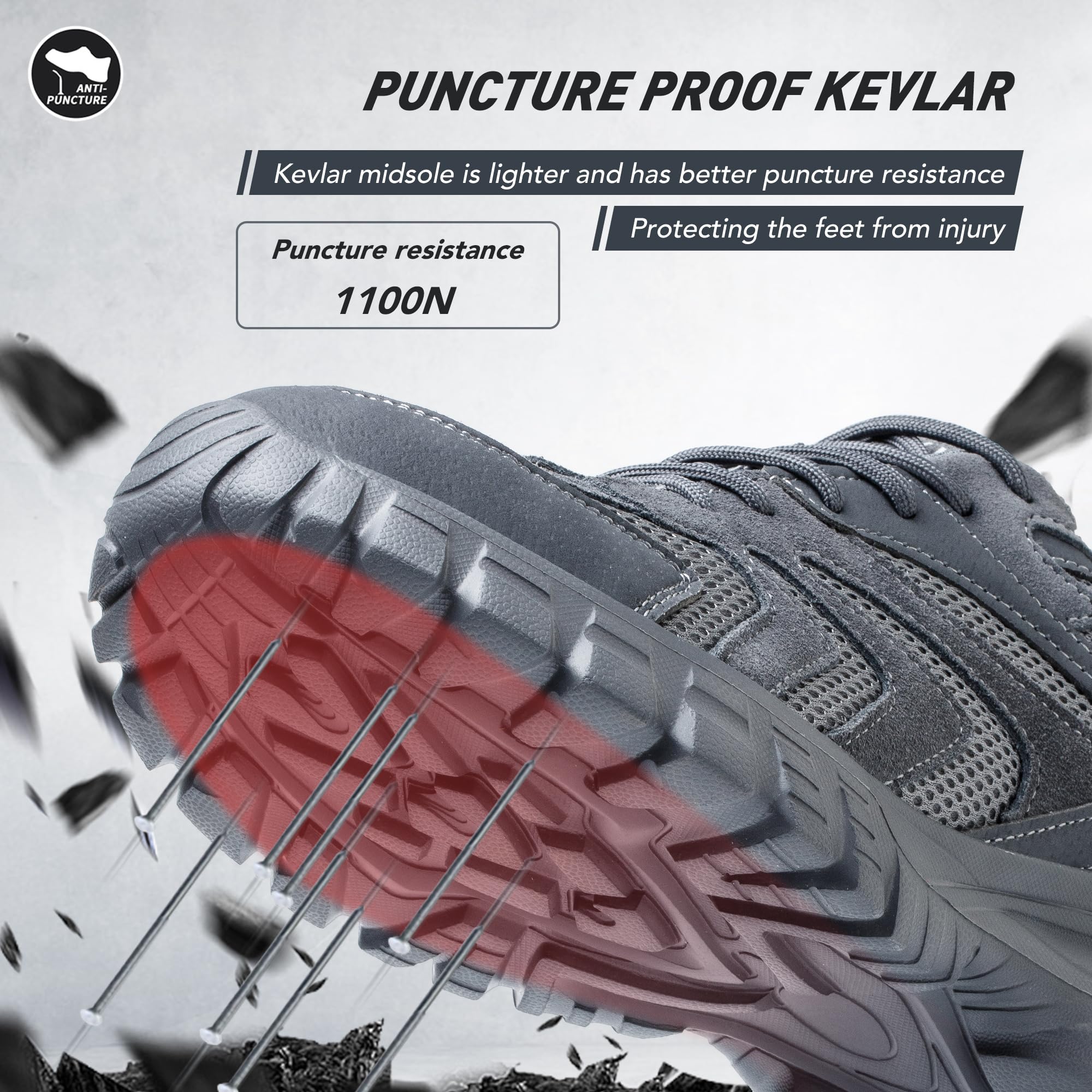 Indestructible Steel Toe Sneakers for Men & Women - Lightweight Mesh Safety Work Shoes with Puncture Proof Protection | Perfect for Construction, Warehouse & Industrial Jobs