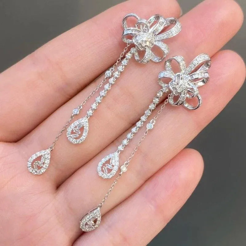 18K White Gold Diamond Earrings for Women - 1.40 Carat Natural Diamond Dangle Earrings | Luxury Wedding, Engagement & Party Jewelry | Perfect for Bridal, Anniversary Gifts & Special Occasions
