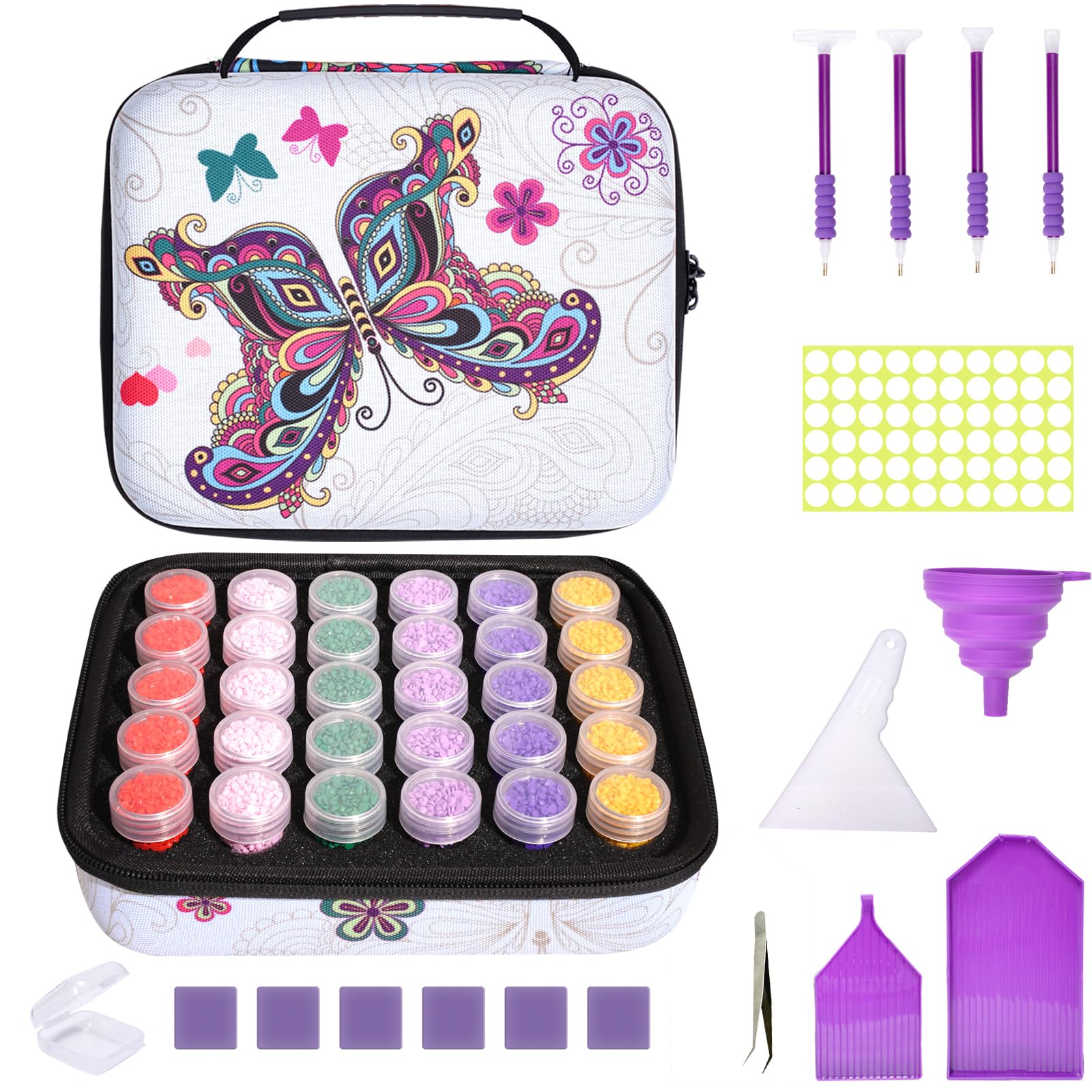 MoeeBtee 30 Slots Diamond Painting Storage Box with Tools - Organize Diamond Art, Craft Beads & Jewelry - Portable Craft Storage Container for DIY Enthusiasts (Butterfly Design) | Perfect for Home, Travel & Gift Giving