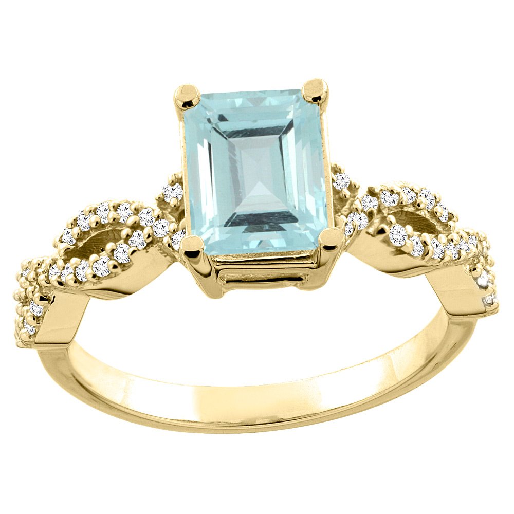 10K Gold Aquamarine & Diamond Ring - Wedding & Engagement Jewelry