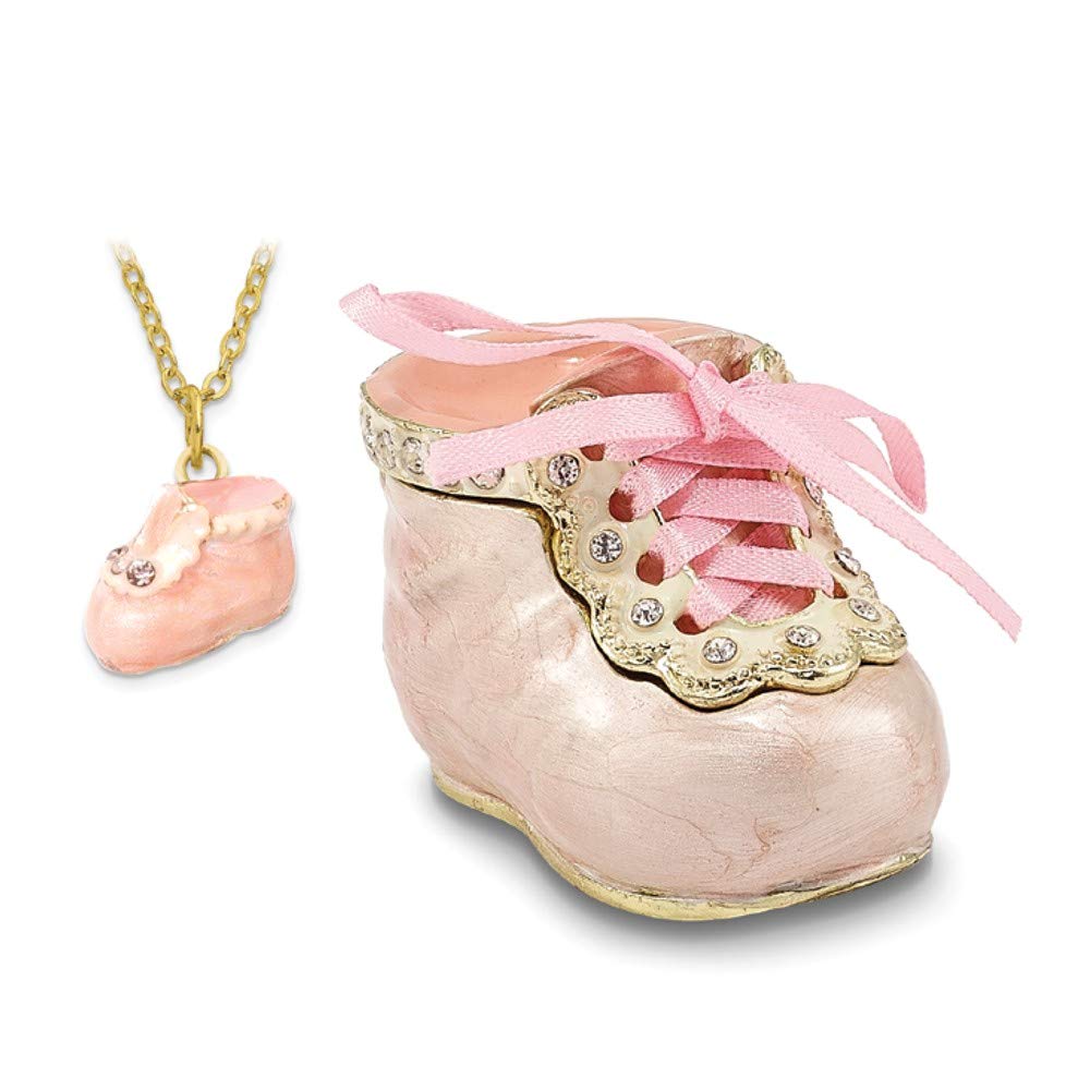 Sonia Jewels Pink Baby Bootie Trinket Box - 1.25 Inch Tiny Keepsake Box for Newborn Girls - Perfect for Baby Showers, Christening Gifts & Nursery Decor