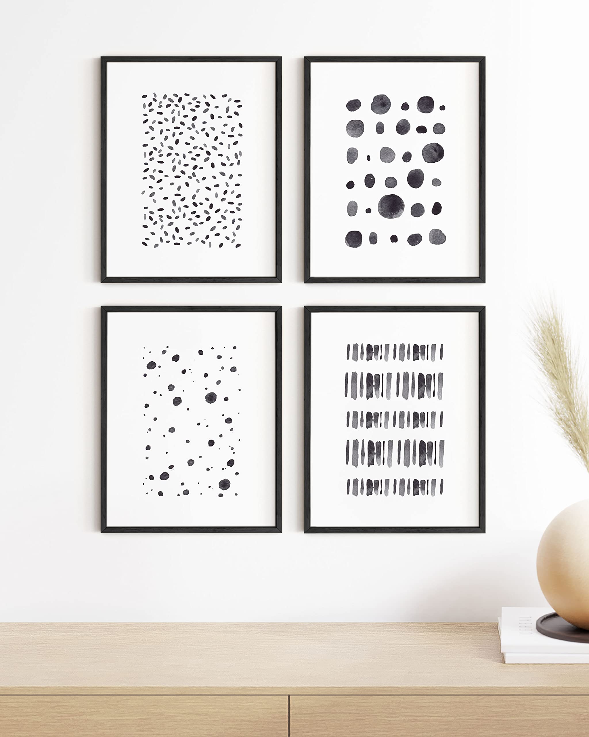 HAUS AND HUES Black and White Abstract Wall Art - Set of 4 Minimalist Modern Posters (8x10 Inches, Black Frame) for Bedroom, Living Room & Office Decor | Contemporary Aesthetic Home Wall Decor