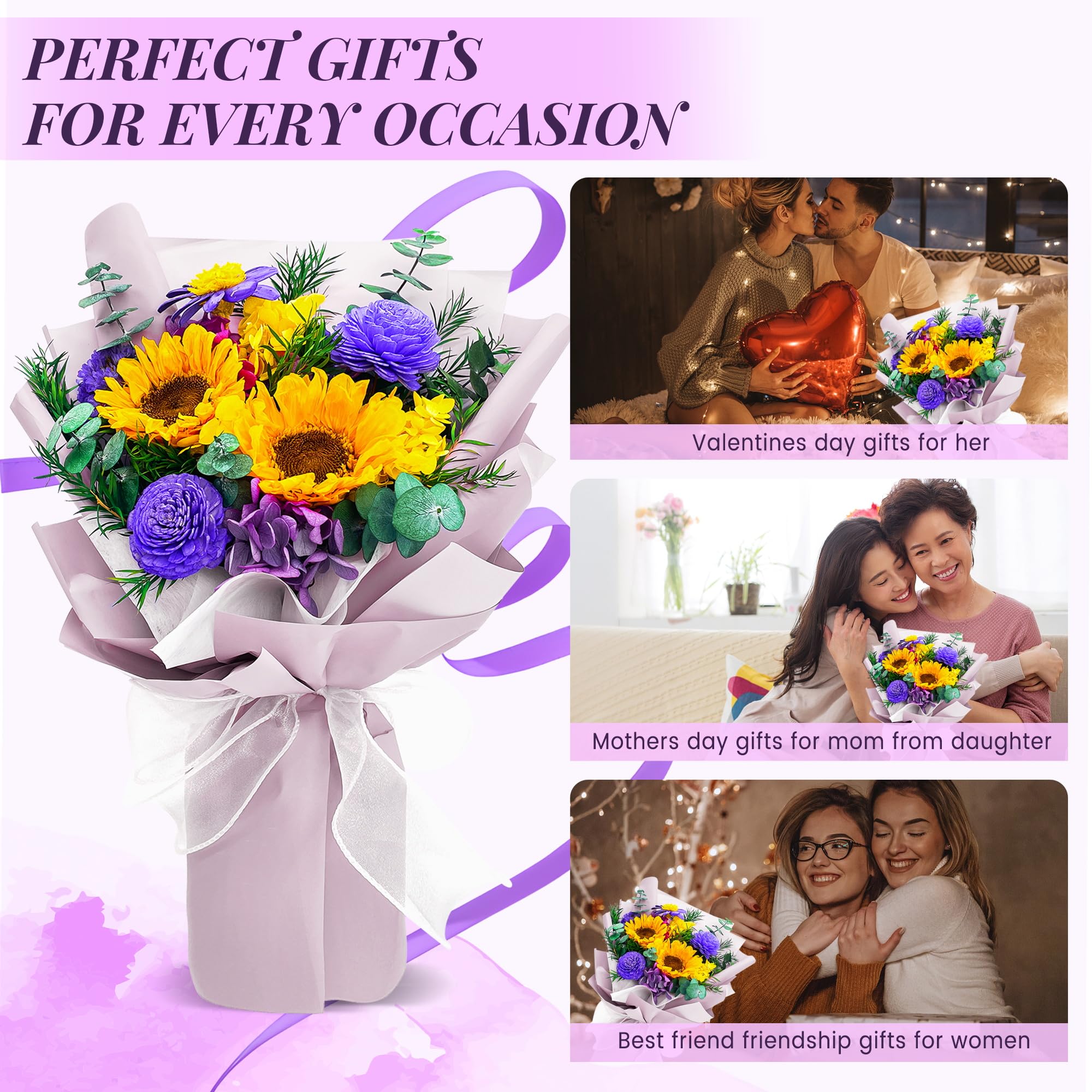 YBBYjun Preserved Sunflower Bouquet in Gift Box - Long Lasting Flowers for Delivery, Perfect Gift for Women, Mom, Grandma - Ideal for Birthdays, Anniversaries & Home Decor