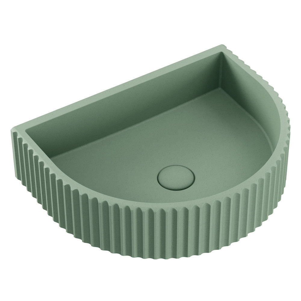 Fienza RB078SG Valentina Fluted Arch Concrete Wall Mount Bathroom Sink in Sage Green - Perfect for Modern Farmhouse & Industrial Style Bathroom Vanities