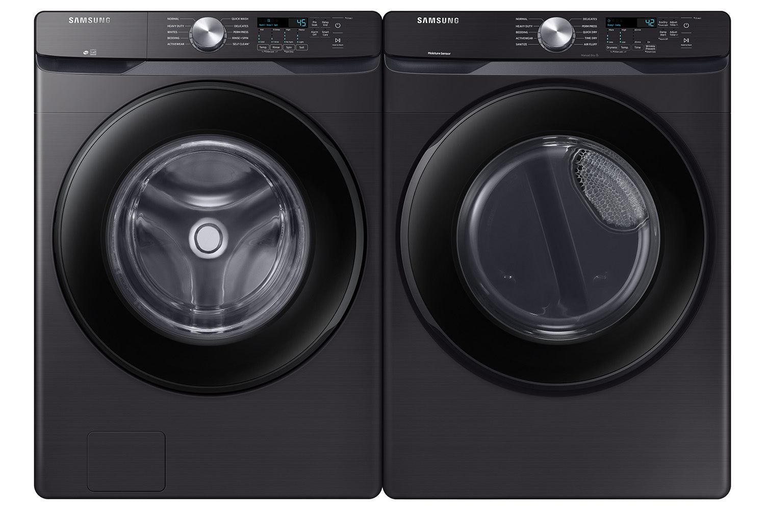 Samsung 5.2 cu. ft. Black Stainless Steel Front Load Washer & 7.5 cu. ft. Electric Dryer Set (WF45T6000AV/A5 & DVE45T6005V/AC) - Perfect for Laundry Rooms & Modern Homes