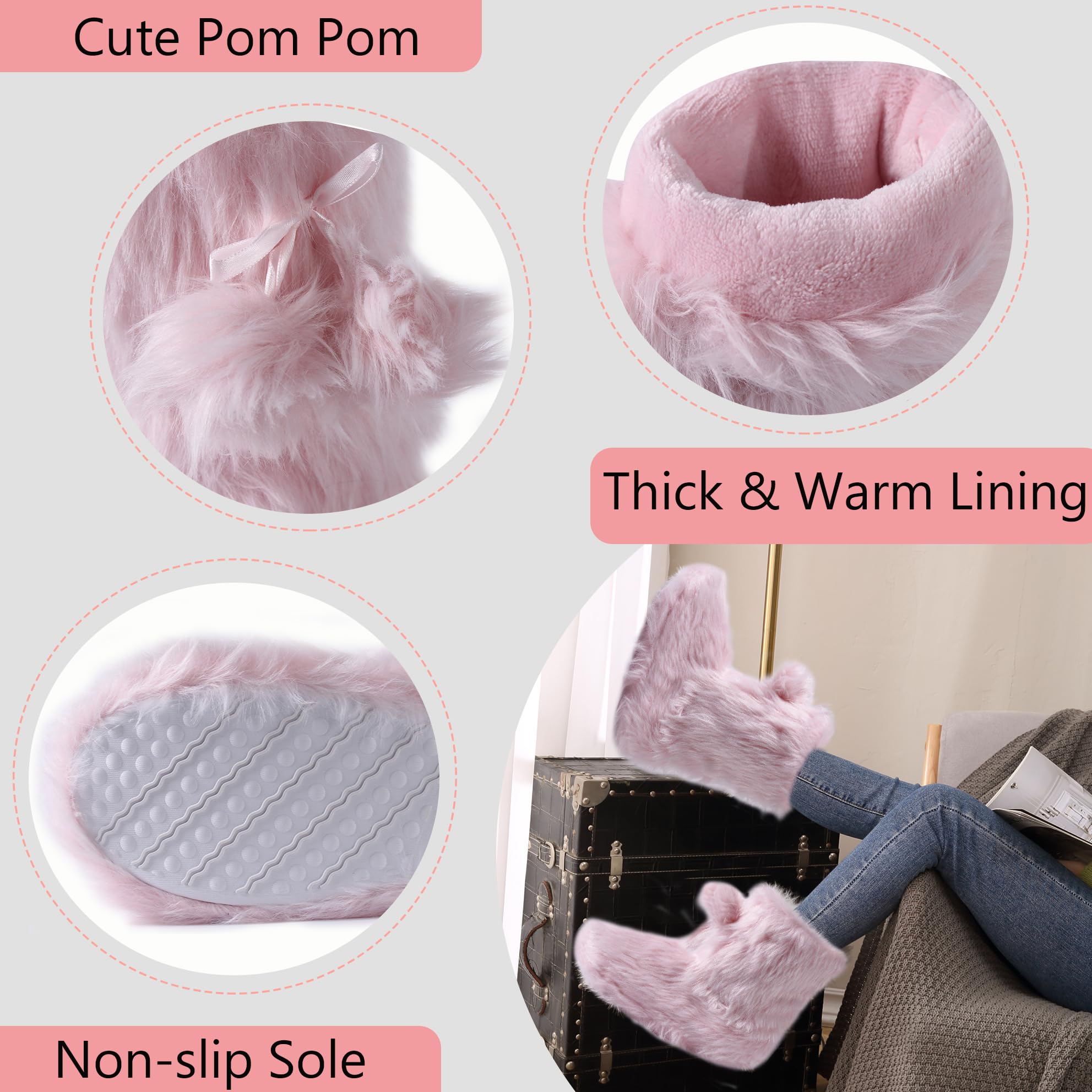 Women's Soft Fleece Plush Warm Indoor House Slippers Boots - Cozy Home Shoes for Winter Comfort & Relaxation - Perfect for Lounging, Sleeping & Cold Floors