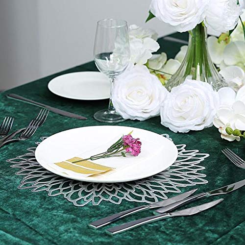 6 Pack Floral Vinyl Placemats 15 Inch - Non Slip Dining Table Mats for Kitchen & Restaurant - Elegant Silver Decor for Home, Party & Wedding Use