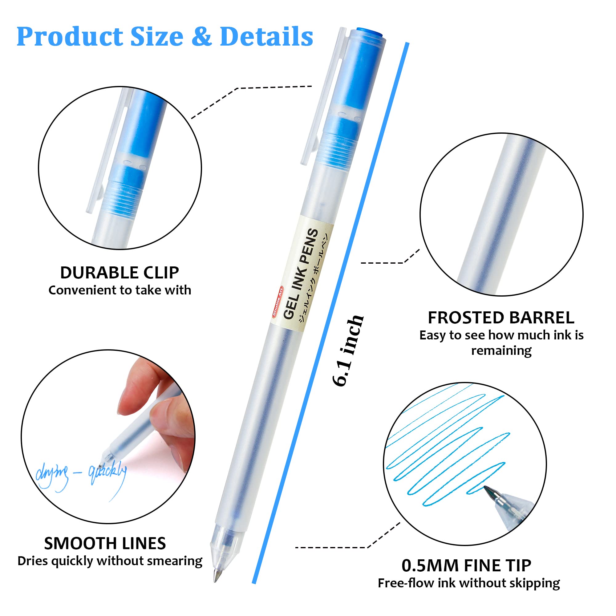 Shuttle Art 15-Color Gel Ink Ballpoint Pens Set - 0.5mm Fine Point Japanese Style Quick-Drying Pens for Smooth Writing - Perfect for Journaling, Note Taking, School & Office Use (Home, Work, Study Essential)