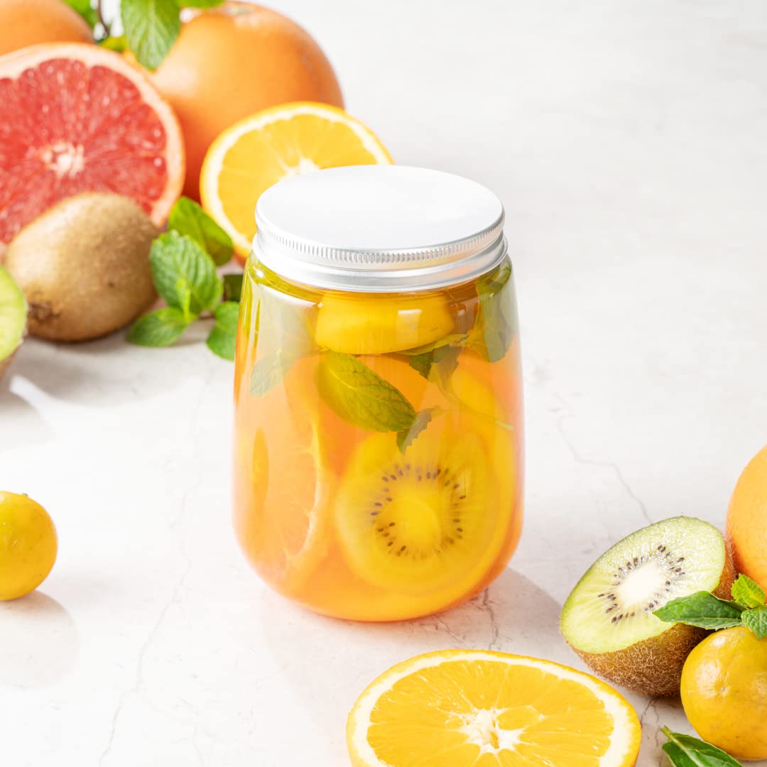 Restaurantware Bottle Tek 17oz Juice Bottles - 100 Pack Clear Empty Plastic Bottles with Aluminum Lids | Disposable Containers for Juicing, Tea, Smoothies, Cocktails & Beverage Storage | Perfect for Restaurants, Cafes & Home Use