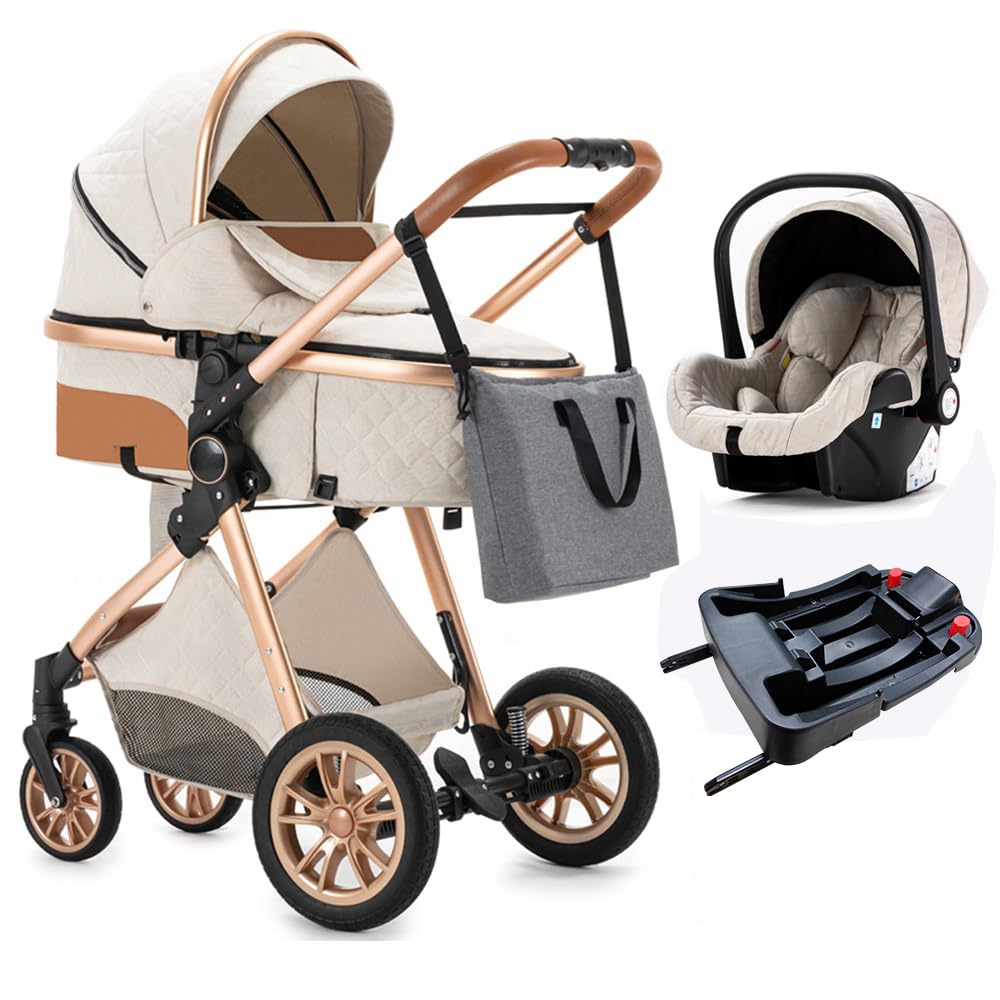 Lightweight Foldable Baby Stroller - Portable Infant Stroller with One-Click Folding, Reversible Seat & Aluminum Frame | Newborn Pram for Travel, Shopping & Outdoor Walks (Off White)