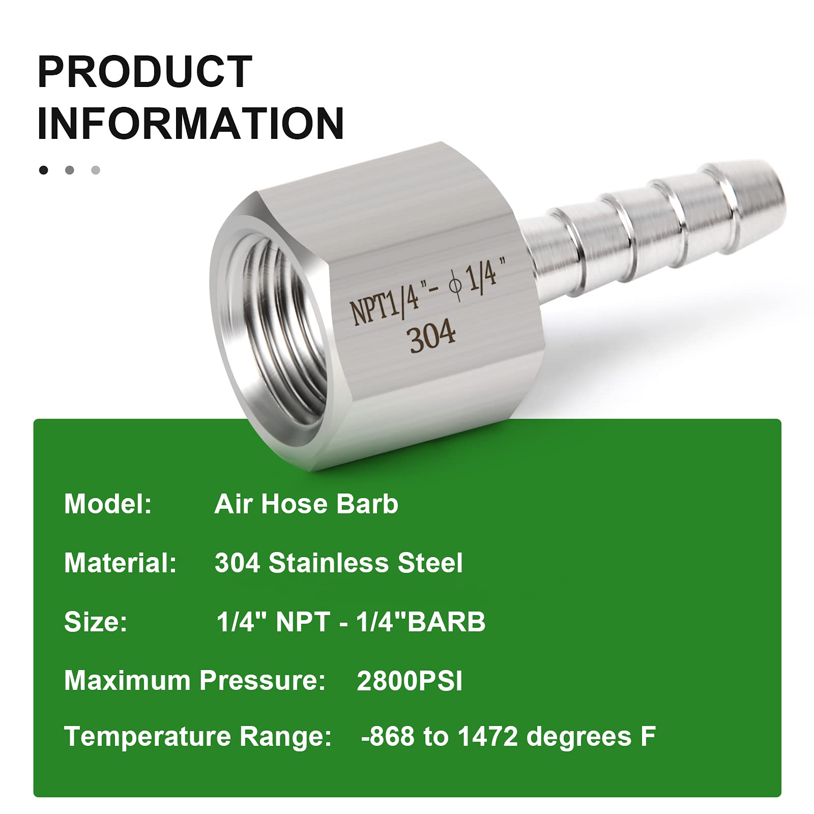 TAISHER 5PCS 304 Stainless Steel Air Hose Fittings 1/4