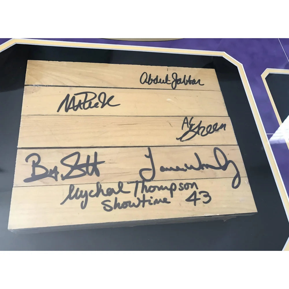 Authentic Los Angeles Lakers Game-Used Forum Floor Signed by Magic Johnson, Kareem Abdul-Jabbar & James Worthy - PSA/DNA Certified COA Framed Memorabilia | Perfect for NBA Collectors, Lakers Fans & Sports Memorabilia Displays