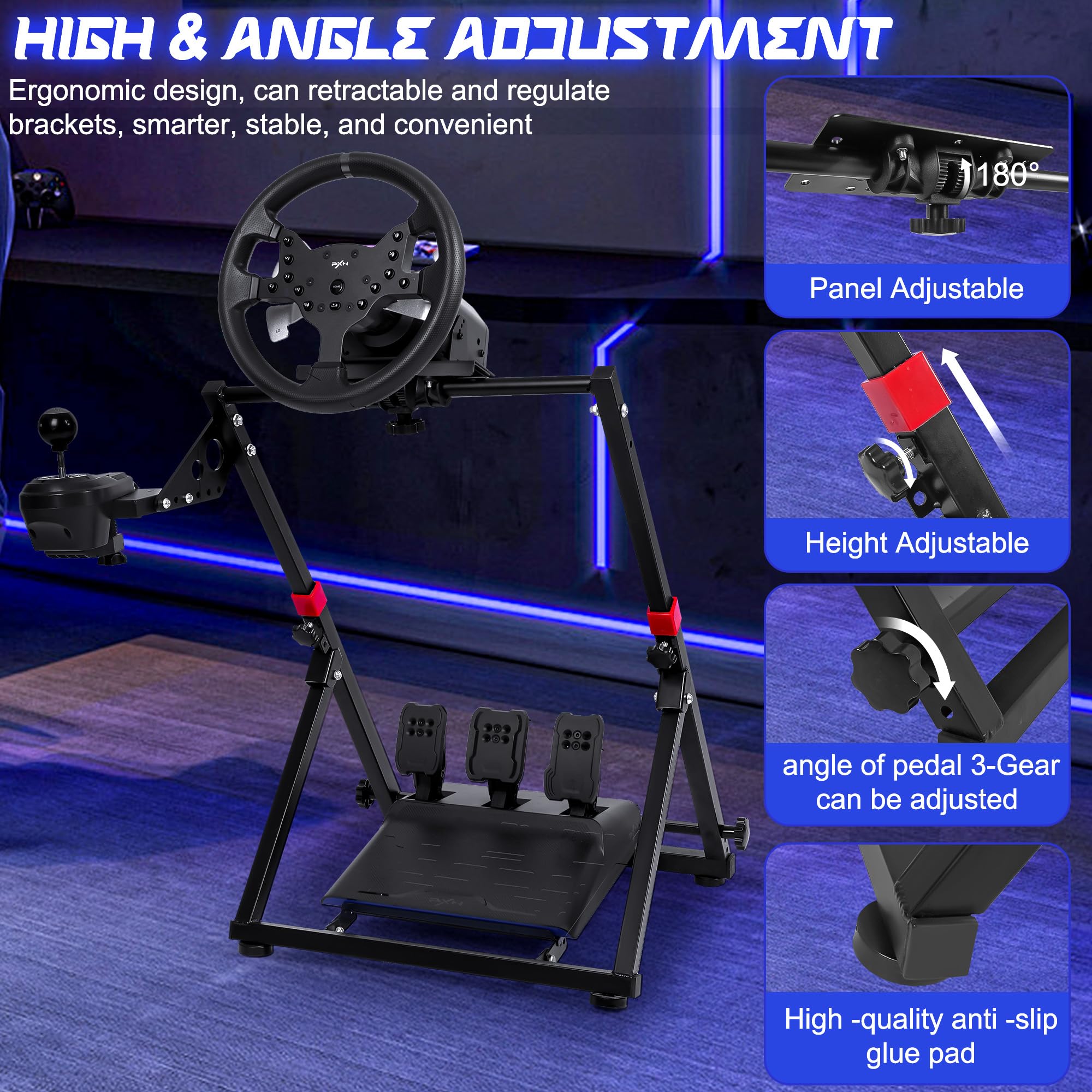 Foldable Steering Wheel Stand for Logitech G923 G29 G920 G27 G25 & Thrustmaster GT500 T300RS T300GT T500RS TGT TS T248X T248 T300 T458 TX - Adjustable Tilt Racing Wheel Stand for PC & Console Gaming - Perfect for Sim Racing & Gaming Setups at Home