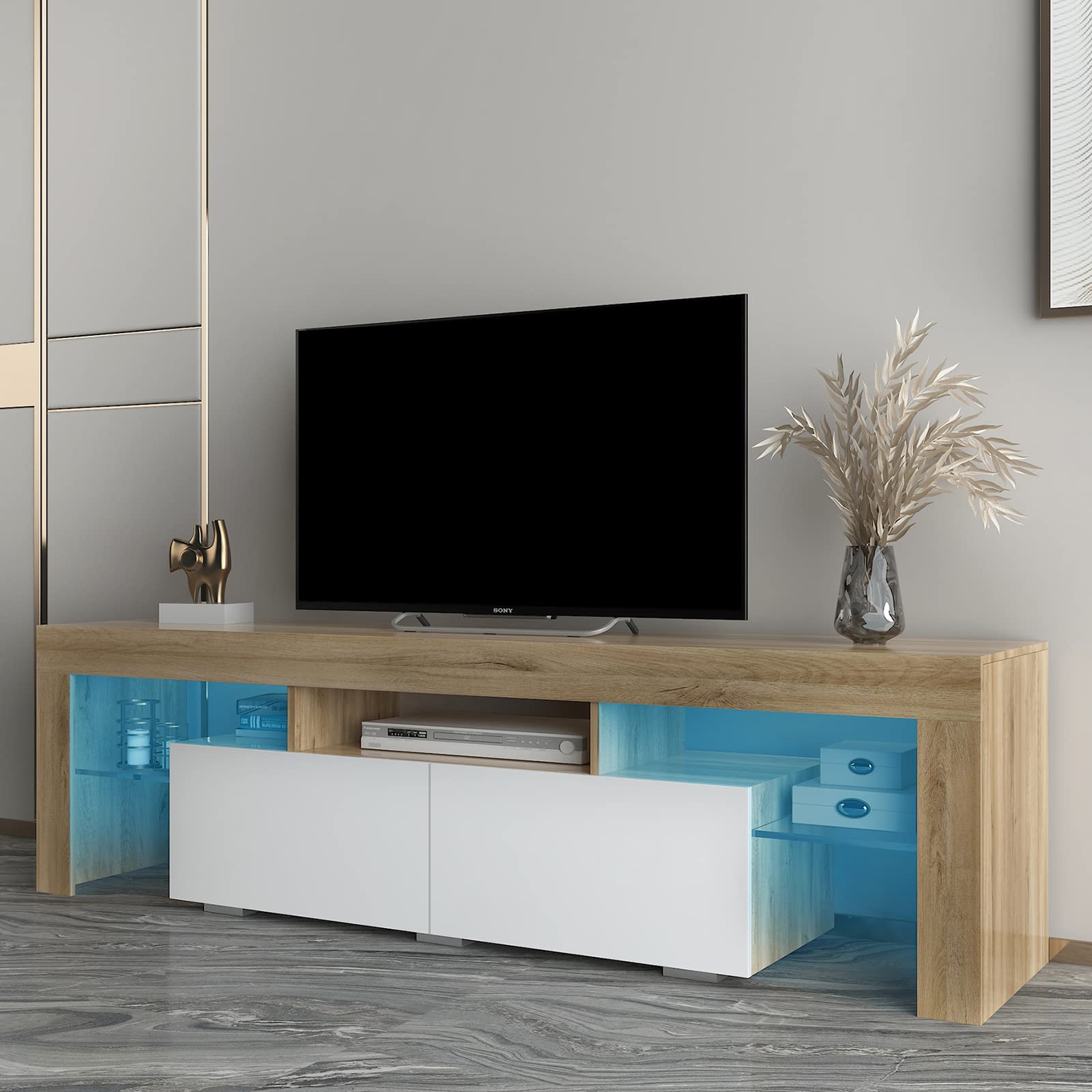 65 Inch TV Stand with Storage - Modern LED Entertainment Center for 55/65/75 Inch TVs, Sturdy TV Console for Living Room & Bedroom - Perfect for Home Theater Setup & Media Organization