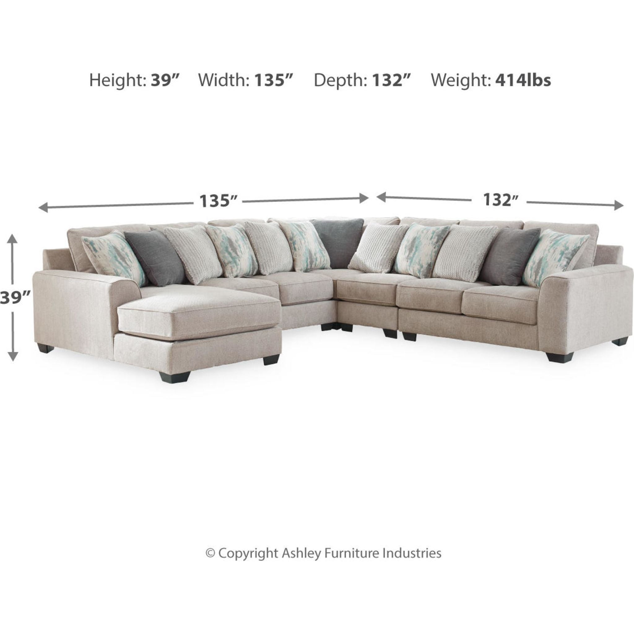 Ardsley 5-Piece Sectional Sofa with Chaise Lounge - Modern L-Shaped Couch Set for Living Room, Family Room & Home Theater - Soft Fabric Upholstery & Comfortable Seating