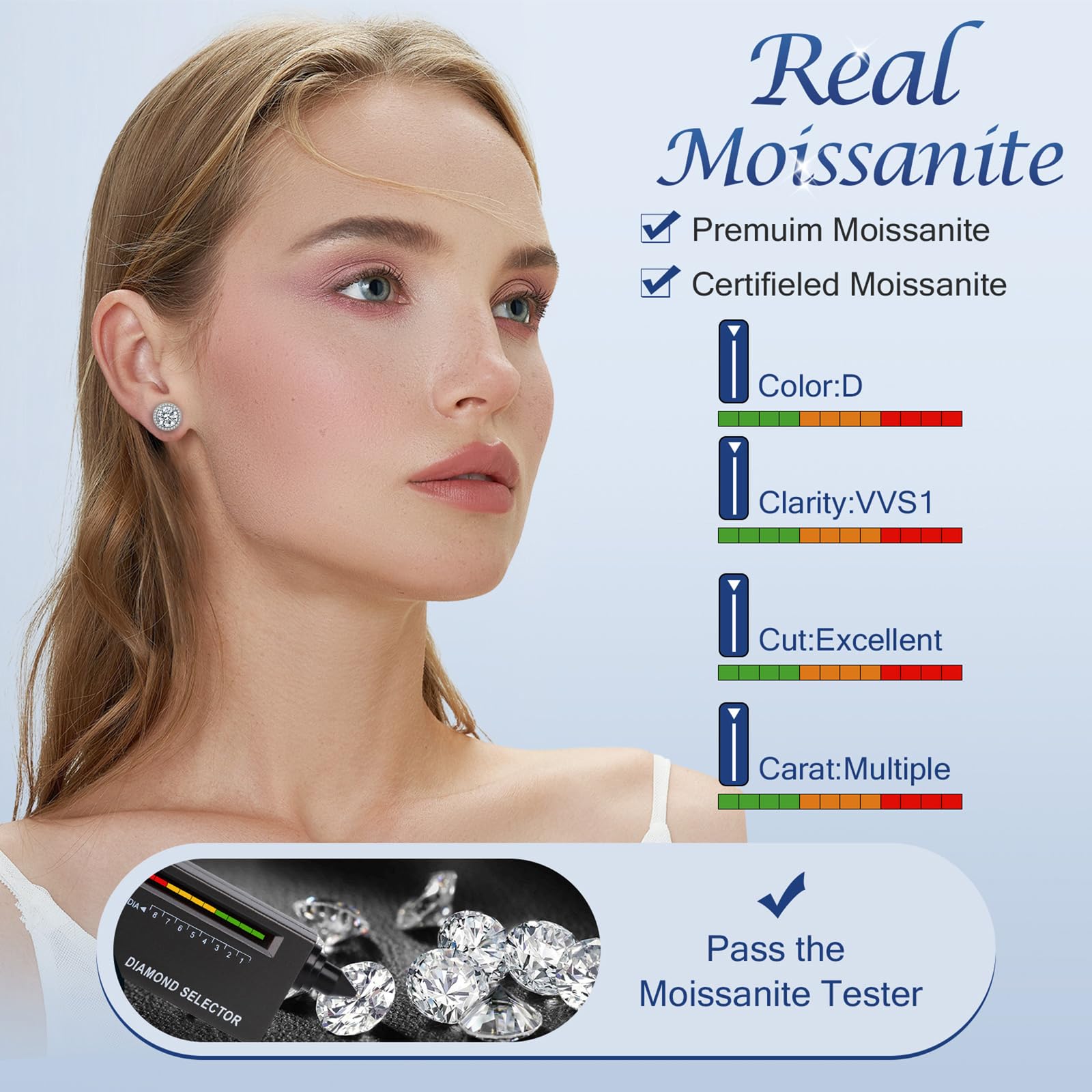 1ct-4ct D Color Moissanite Stud Earrings for Women & Men - 925 Sterling Silver with Safety Friction Back | Wedding, Anniversary, Birthday Gift & Everyday Luxury Jewelry