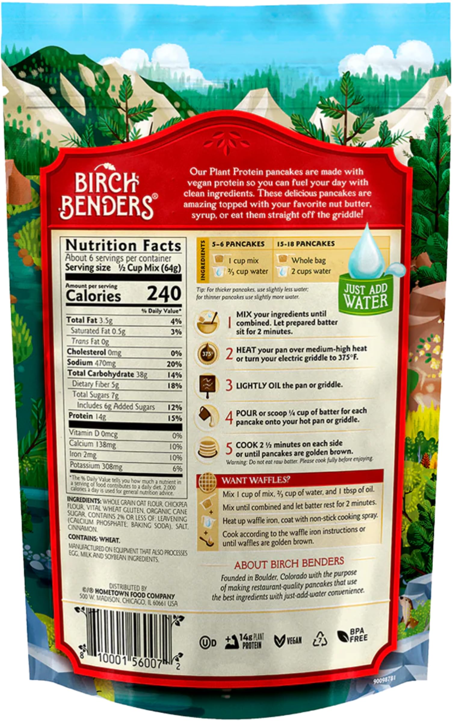 Birch Benders Plant Protein Pancake & Waffle Mix - 14 Oz (Pack of 6) | High Protein Breakfast Mix for Healthy Morning Meals, Post-Workout Recovery & Family Brunch