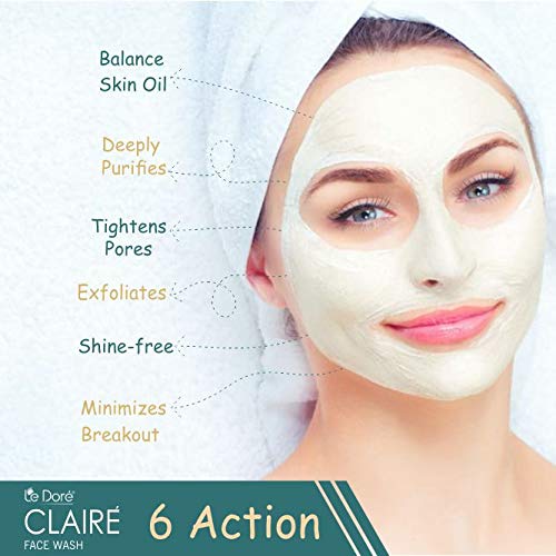 Le Dore Claire 3-in-1 Anti-Acne Clay Face Wash with Zinc PCA, Witch Hazel & Tea Tree Oil - Deep Cleansing, Reduces Breakouts & Blemishes, Rejuvenates Skin - 60g for Oily, Acne-Prone & Sensitive Skin | Perfect for Daily Skincare Routine & Post-Workout Cleansing