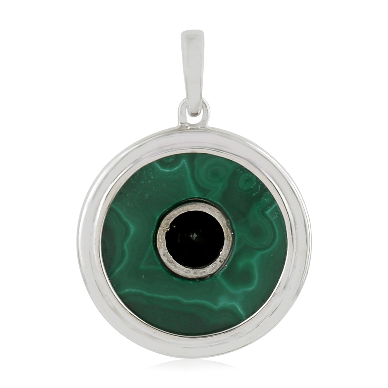 18K White Gold Malachite Evil Eye Pendant with Spinel & Diamond Accents - Elegant Jewelry Gift for Protection & Good Luck | Perfect for Birthdays, Anniversaries & Spiritual Occasions