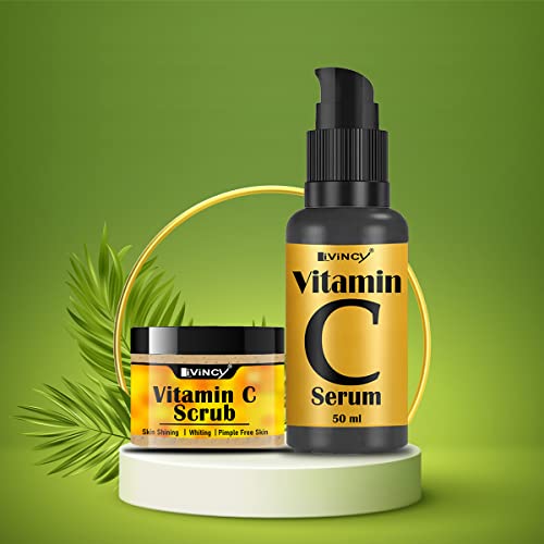 LIVINCY Vitamin C Scrub & Serum Set for Glowing Skin - Brightens, Reduces Dark Spots, Evens Skin Tone - Complete Skincare Routine (Pack of 2) | Perfect for Morning & Night Face Care