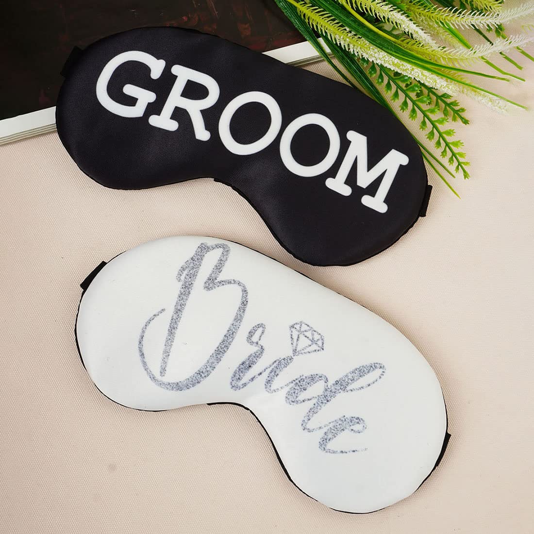 Crazyify Couple Sleep Mask Set - Printed Groom & Bride Design for Husband & Wife - Soft Comfortable Eye Mask for Travel, Sleeping & Relaxation - 7.5 x 4 Inches - Perfect Wedding Gift & Anniversary Present for Couples