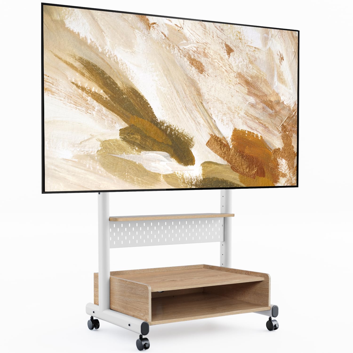 FITUEYES Heavy Duty Rolling TV Stand for 40-85 Inch Flat/Curved Screens - Mobile Corner TV Cart with Mount & Wood Storage Shelf - Holds Up to 132 lbs - Perfect for Living Room, Bedroom, or Office