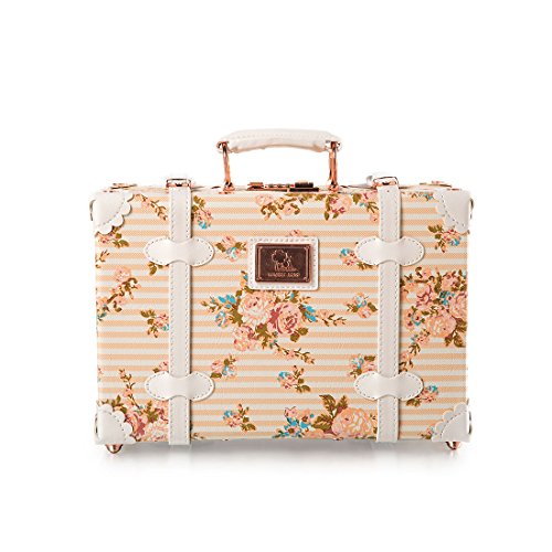 13 Inch PU Leather Small Suitcase Floral Decorative Box with Straps for Women - Perfect for Travel, Storage & Home Decor Accessory