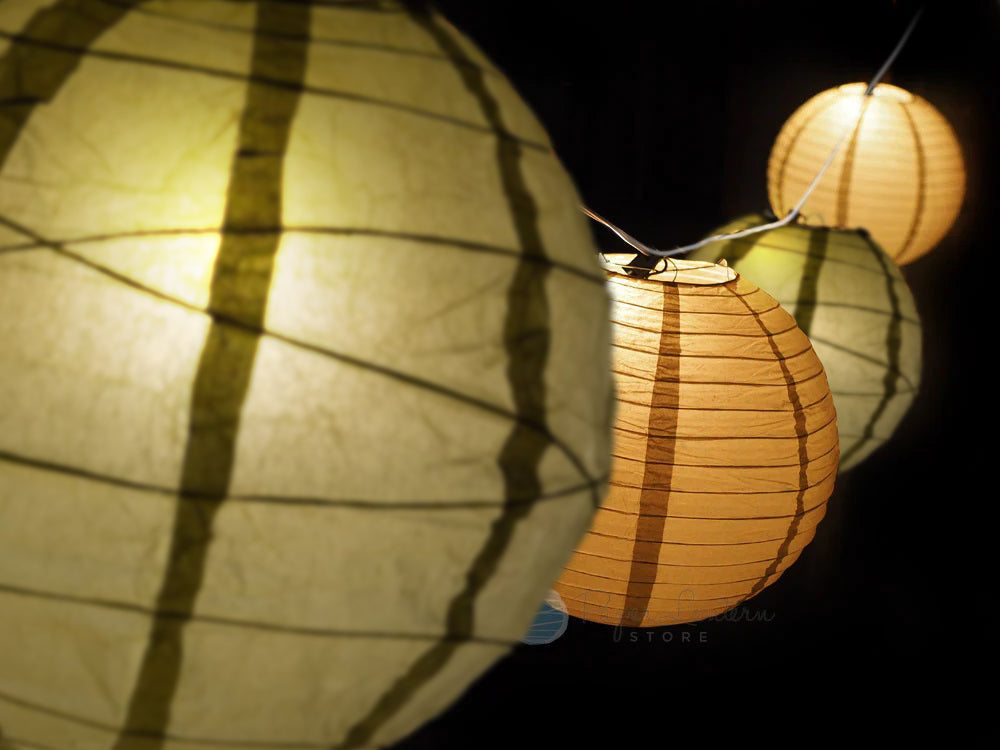 16 Inch Gold Christmas Holiday Paper Lantern String Lights - 21 FT Expandable Decor with White Cord - Perfect for Indoor/Outdoor Party, Wedding, Garden, and Festive Decorations