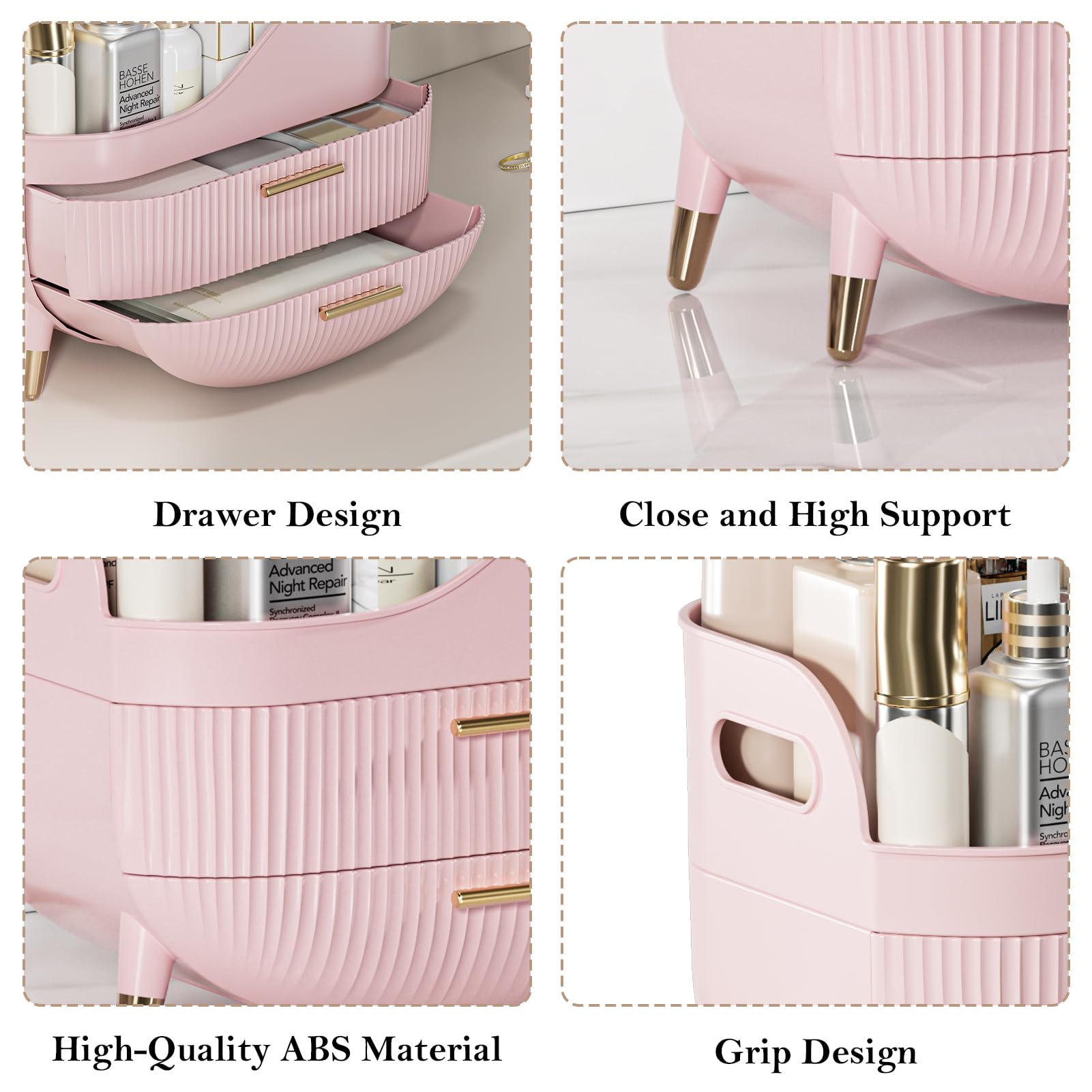 Large Capacity Makeup Organizer with 2 Drawers - Pink Cosmetic Storage Box for Vanity, Bedroom & Bathroom | Skincare & Beauty Display Case | Perfect Gift for Women | Ideal for Daily Makeup Routine & Travel Organization