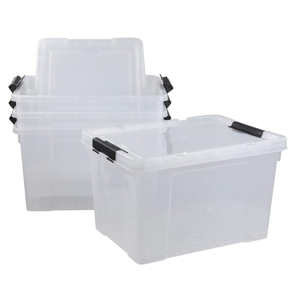 Pekky 50 Quart Clear Plastic Storage Bins with Lids, Wheels & Latching Handles - 4 Pack Large Rolling Storage Containers for Home Organization, Garage, Closet & Moving Supplies