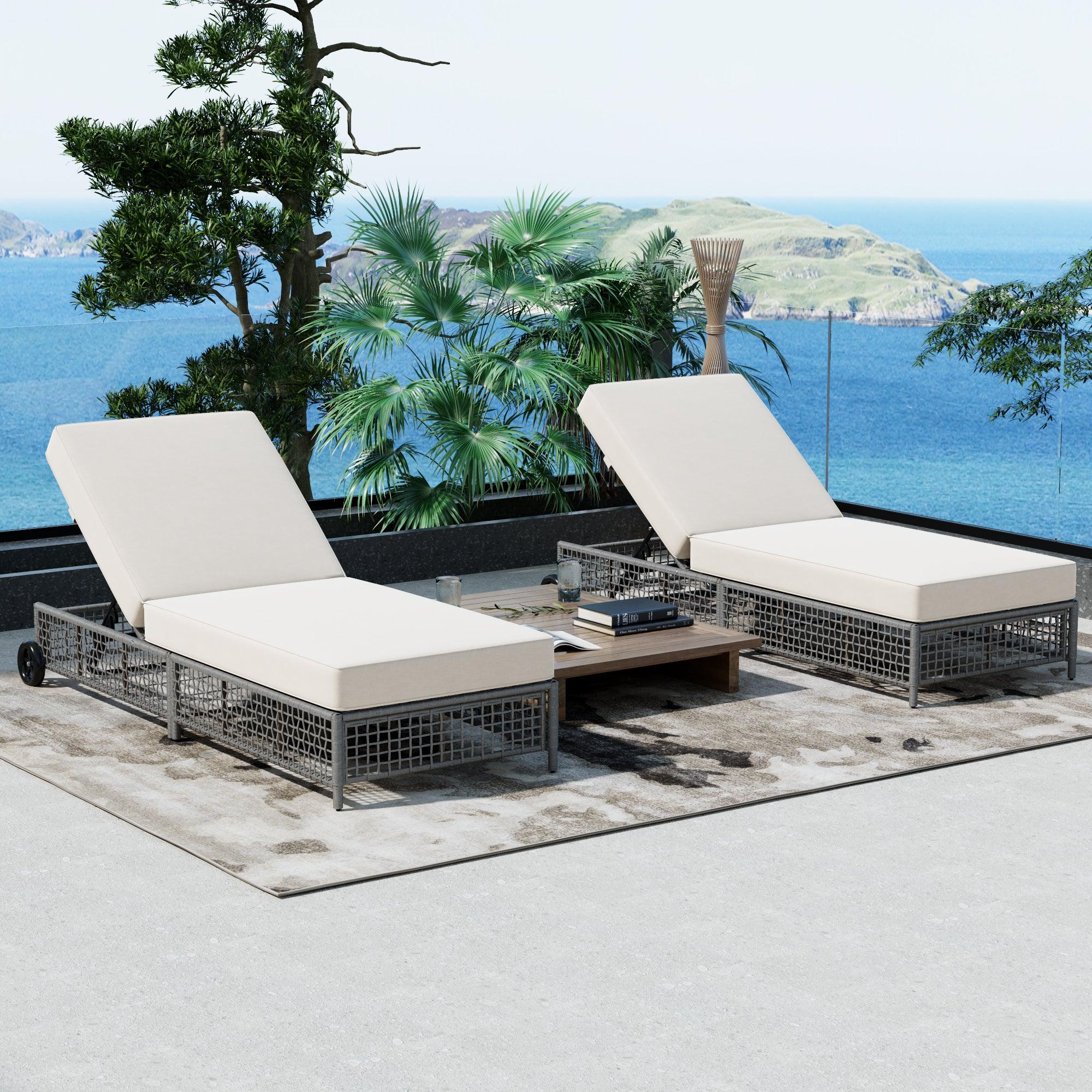 5-Position Adjustable Rattan Patio Lounge Chair with Cushion & Wheels - Waterproof Outdoor Chaise for Poolside, Backyard, Garden Relaxation | Perfect for Sunbathing, Lounging & Outdoor Leisure