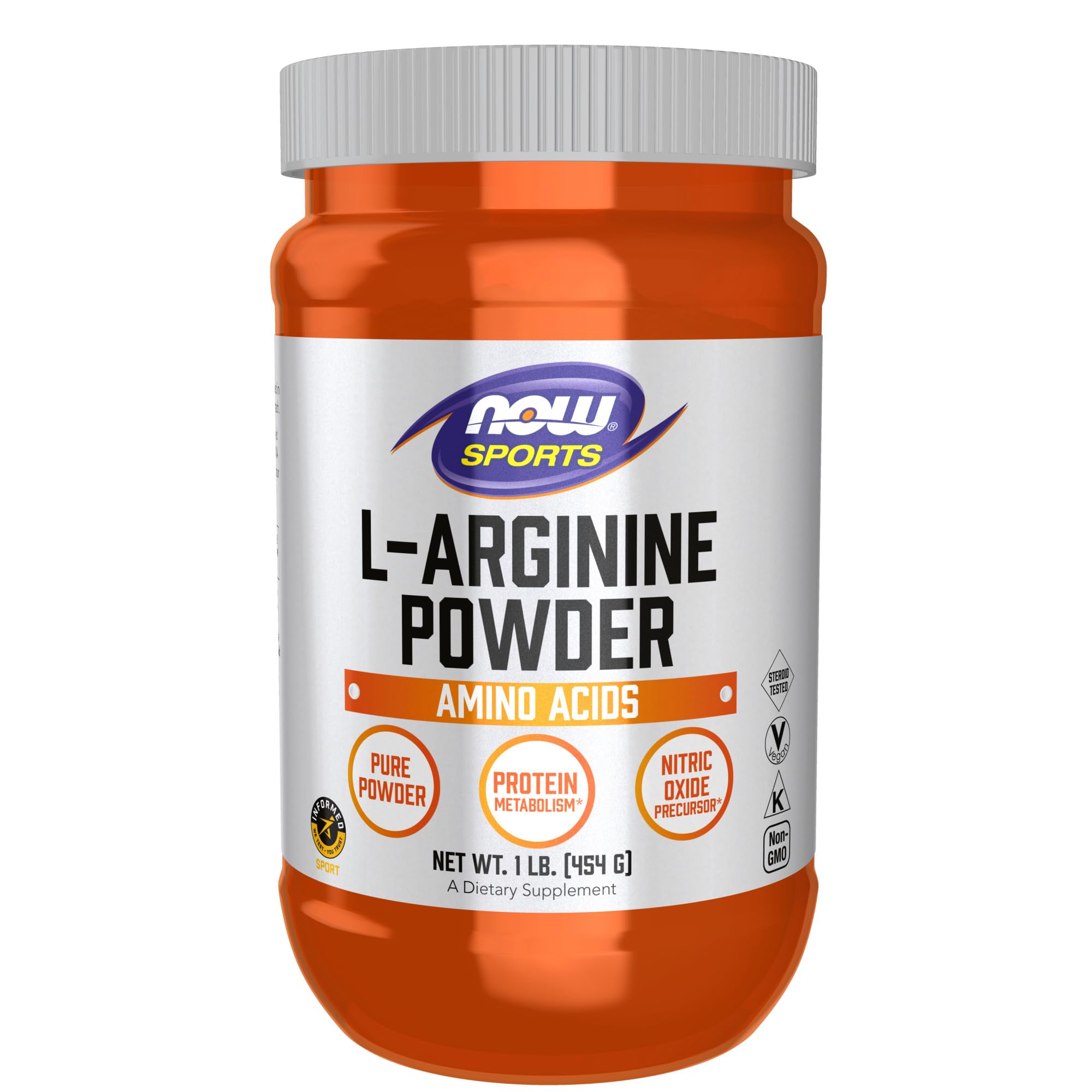 NOW Sports Nutrition L-Arginine Powder 1 lb - Nitric Oxide Booster & Amino Acid Supplement for Muscle Growth, Workout Performance & Heart Health - Pure Unflavored Powder for Pre-Workout, Post-Workout & Daily Wellness