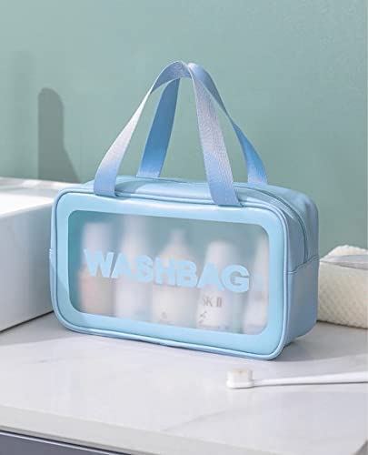 VIBGYOR Clear Travel Cosmetic Organizer Bag - PU Makeup Pouch & Toiletry Bag for Women & Girls (Light Blue) - Perfect for Air Travel, Gym, Beach & Daily Essentials Storage