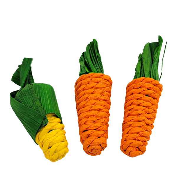 Organic Moss Hollow Carrot & Corn Chew Set for Small Pets - Natural Rabbit, Guinea Pig & Hamster Chew Toys for Dental Health | Cage Accessories & Enrichment Activity