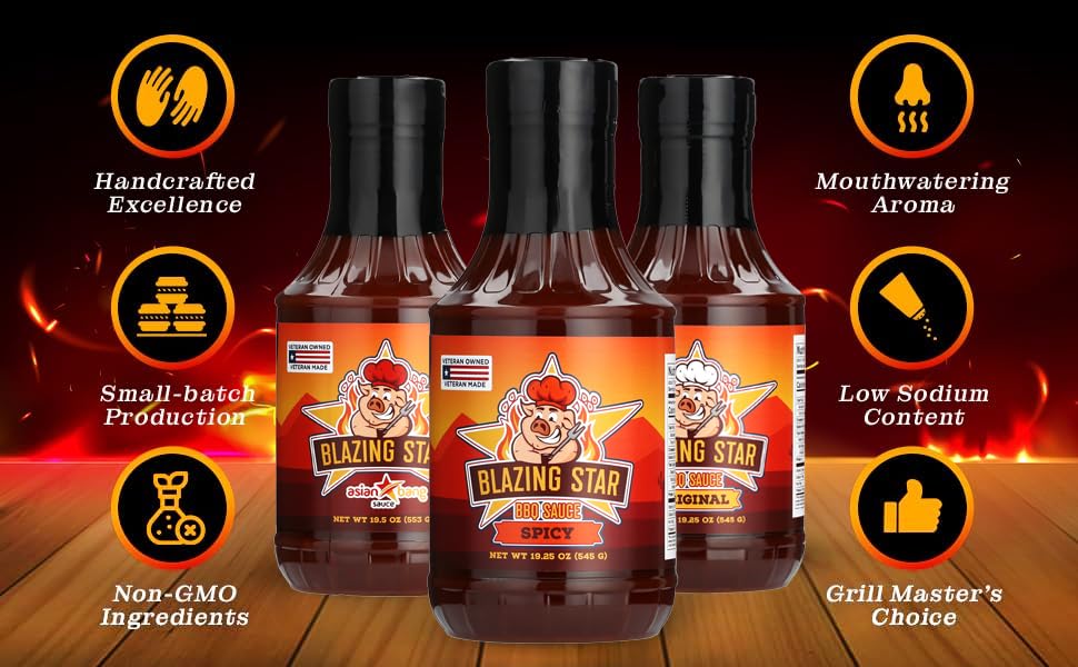 Blazing Star Asian Bang Sauce - Bold & Spicy Hot Sauce with Soy Sauce, Honey, Garlic, Sesame Oil, Onion & Chili Flakes - Perfect for Egg Rolls, Stir Fry, Noodles, Dumplings & BBQ Glaze (20 oz)