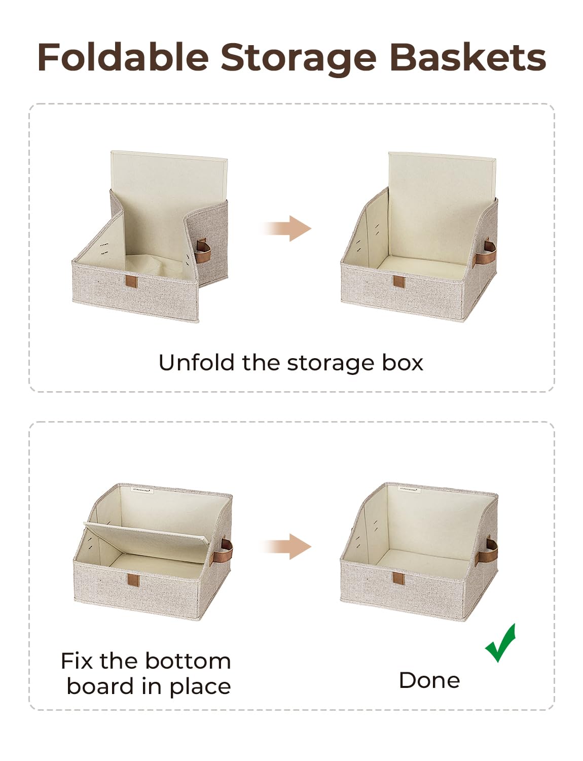 StorageWorks Closet Storage Bins - 3-Pack Foldable Fabric Organizer Boxes with Handles for Shelves, Trapezoid Clothes Baskets in Brown & Beige | Perfect for Bedroom, Closet & Kids Room Organization
