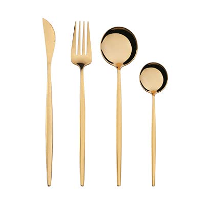 24-Piece Stainless Steel Silverware Flatware Set - Knives, Forks & Spoons for Dining, Kitchen & Party - Elegant Yellow Dinnerware Cutlery Set for Home, Restaurant & Outdoor Gatherings