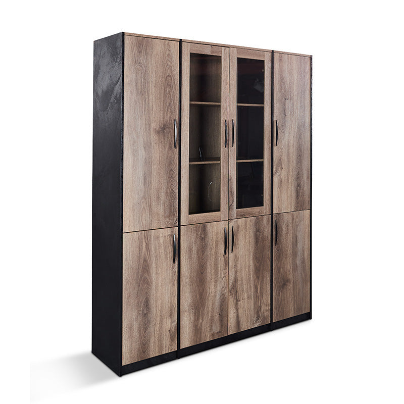 REGGIE 160cm Display Unit - Warm Oak & Black Finish for Living Room, Bedroom, or Office Storage