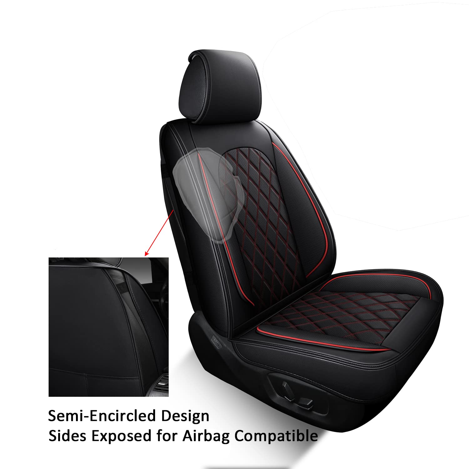 Premium Red Faux Leather Car Seat Covers - Universal Fit for Sedan, SUV & Trucks - Diamond Stitched Auto Interior Protector (Full Set) - Perfect for Daily Commute & Road Trips