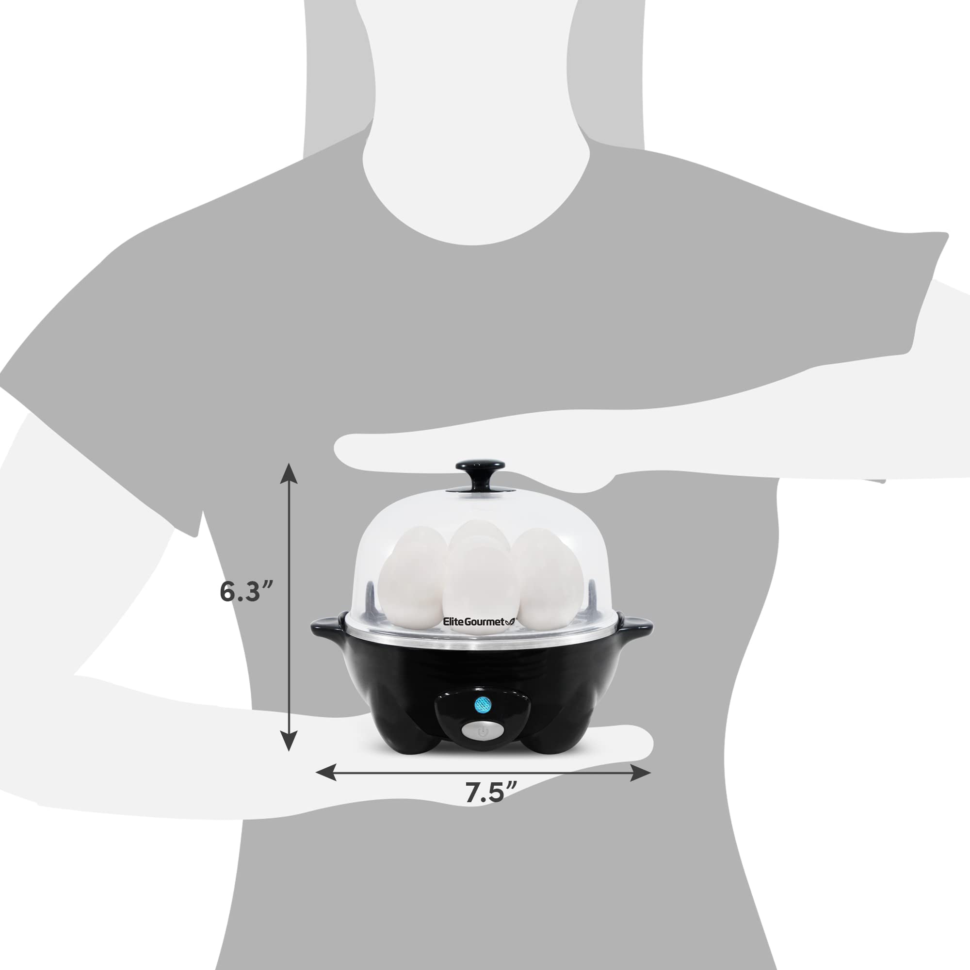 Elite Gourmet EGC-007B# Rapid Egg Cooker - 7 Egg Capacity for Hard, Medium, Soft Boiled Eggs & Omelets | Auto Shut-Off & Alarm | Includes 16-Recipe Booklet | Perfect for Breakfast, Meal Prep & Healthy Cooking (Black)