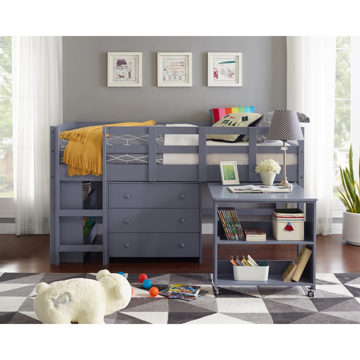 Naomi Home Twin Loft Bed with Desk - Kids & Toddler Low Bunk for Small Spaces