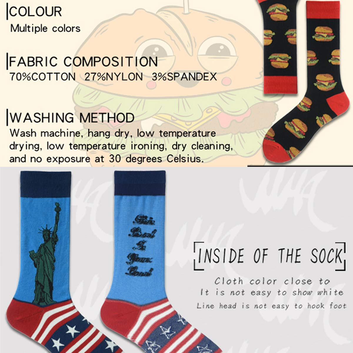 Funny Pattern Dress Socks for Men - Crazy Novelty Cotton Socks with Unique Designs - Perfect Gift for Him - Great for Office, Parties & Casual Wear