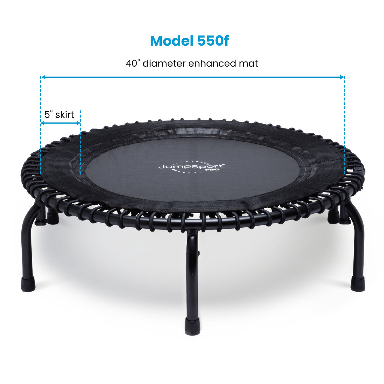 JUMPSPORT 550F PRO Foldable Fitness Trampoline for Adults & Kids - 44 Inch Rebounder with Safety Enclosure | Home Gym, Cardio Workout, Weight Loss, Backyard Exercise Equipment