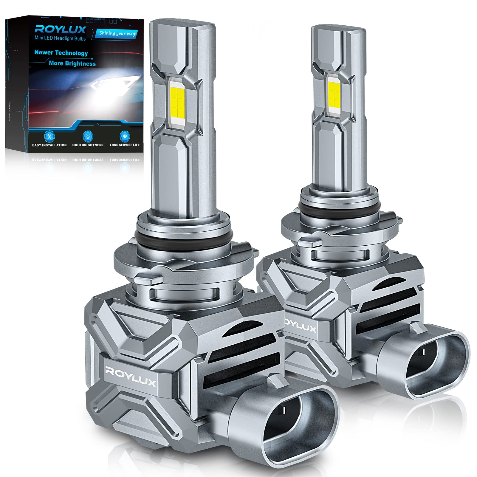 ROYLUX 9006 LED Headlight Bulbs - 100W 20000LM Super Bright 6000K Cool White - HB4 High Low Beam Fog Lights - 600% Brighter Than Halogen - Plug and Play Conversion Kit (Pack of 2) - Perfect for Night Driving, Off-Road & Foggy Conditions