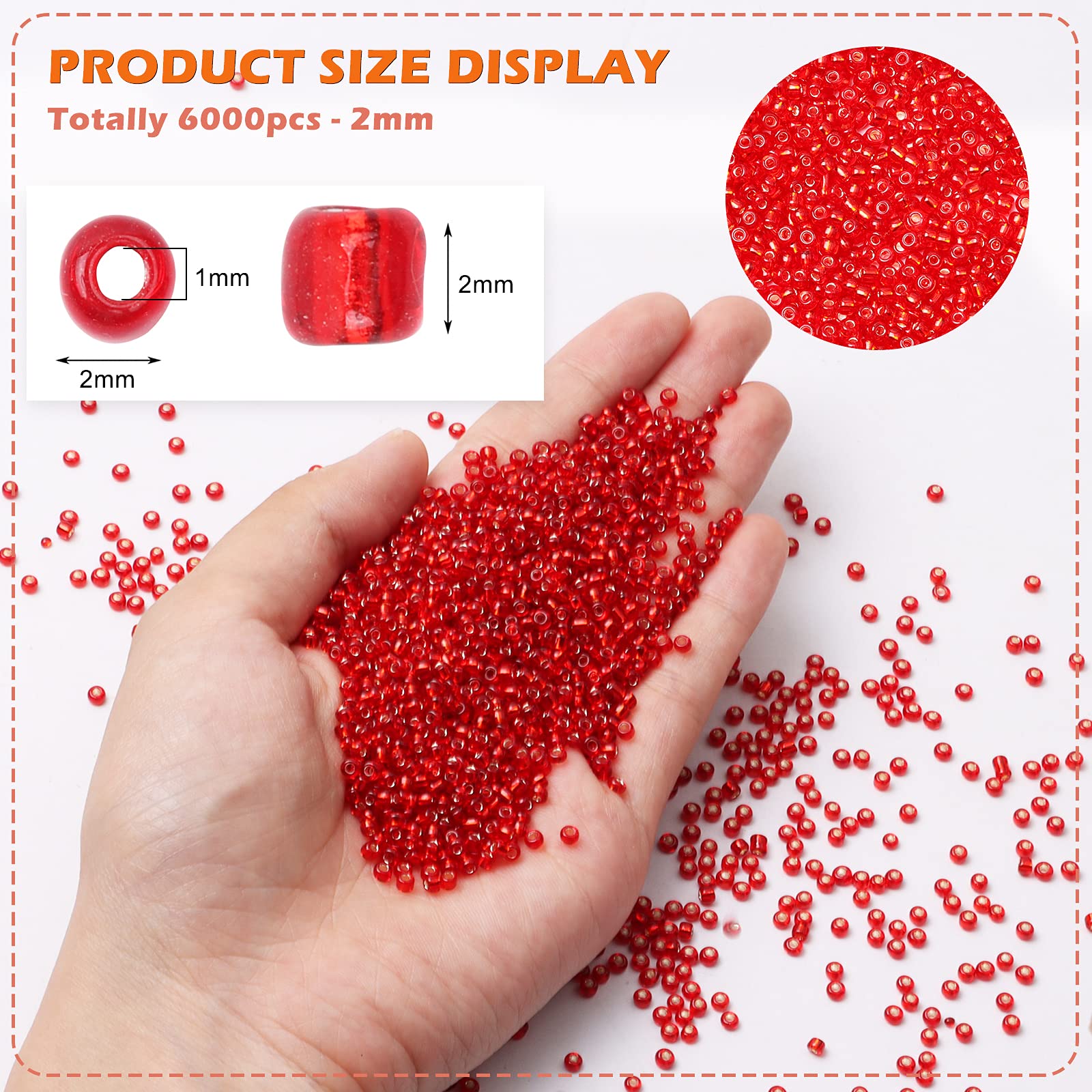 10,000pcs 2mm Glass Seed Beads Bulk - 12/0 Small Pony Beads for DIY Jewelry Making, Bracelets, Necklaces | Red Waist Beads & Spacer Beads with Tweezers | Perfect for Craft Projects, Beadwork, and Fashion Accessories