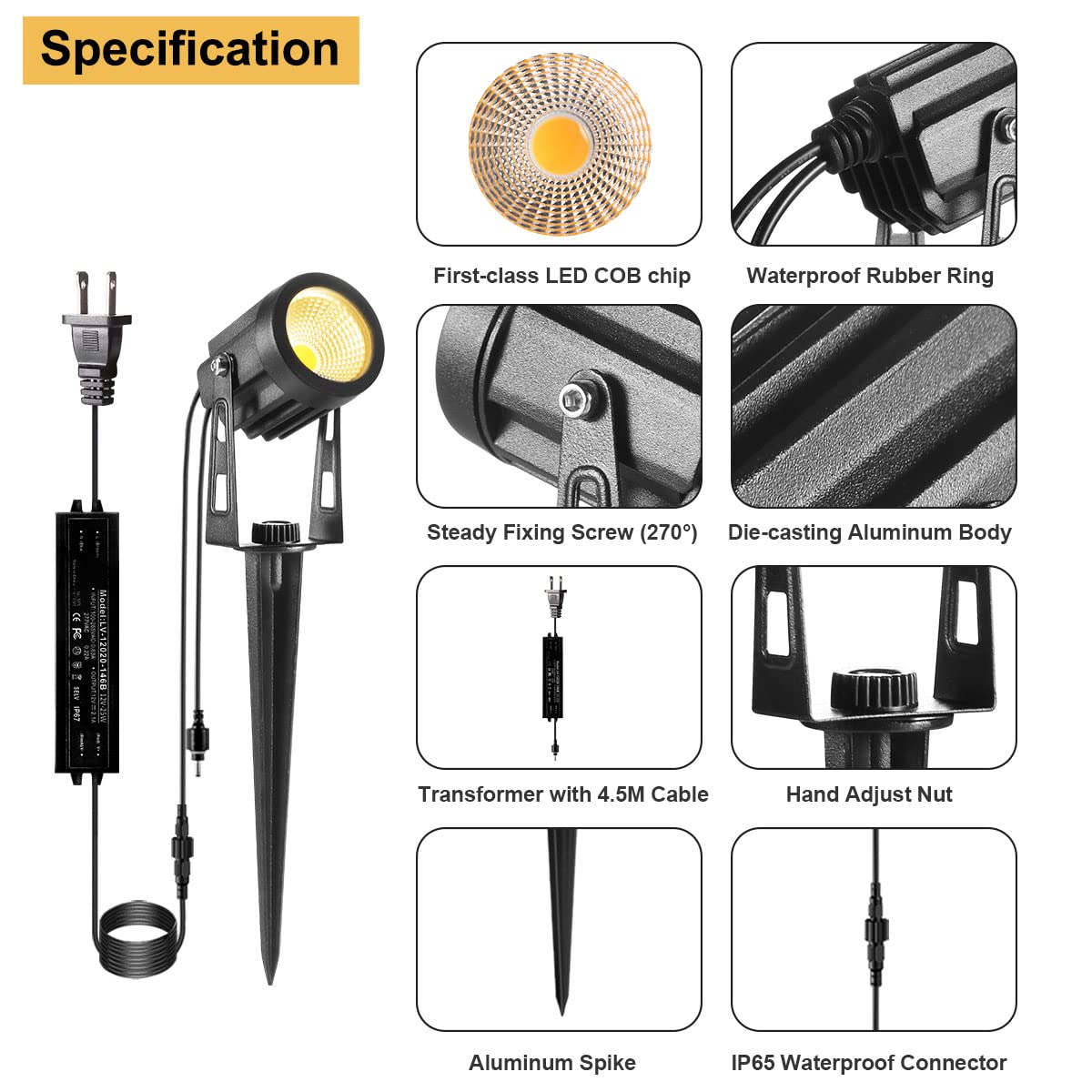 6 in 1 Solar Landscape Lights with 2 Pack 6.56ft Extension Cord - Outdoor Garden Pathway, Yard, Patio, and Driveway Lighting for Home Decor
