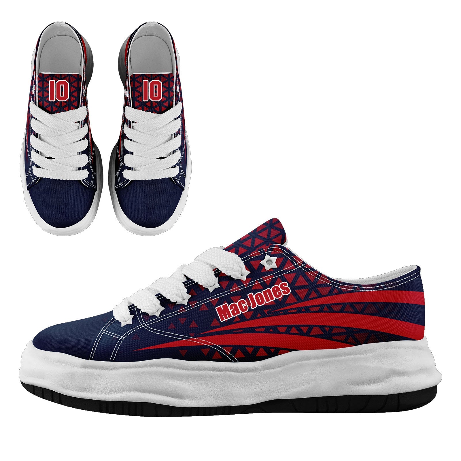 Custom Blue & White Massachusetts Themed Personalized Sneakers - FN038 D023003 Size 26 - Handmade Online Custom Shoes for Casual Wear & Sports